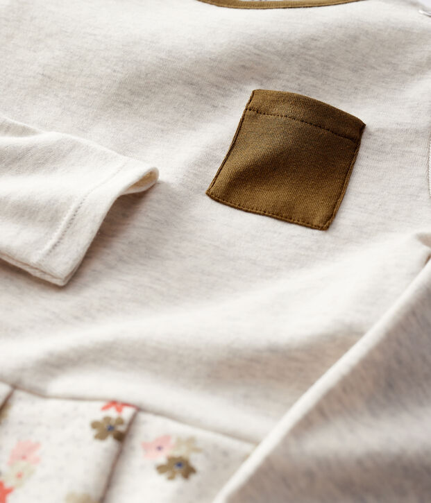 Abito bambina a maniche lunghe in cotone beige/multicolore